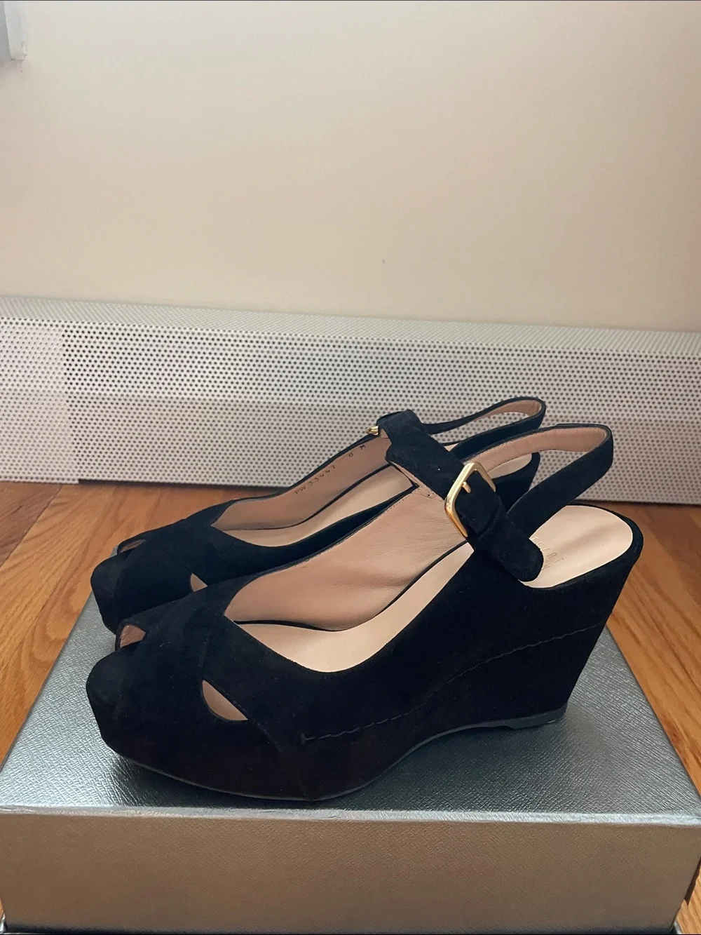 Stuart Weitzman Black Suede Crisscross Slingback Heels